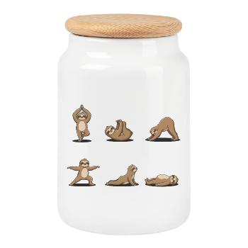 Faultier Yoga – Lustiges Yoga Tier Design - Keksdose mit Holzdeckel - Weiß - Vorne
