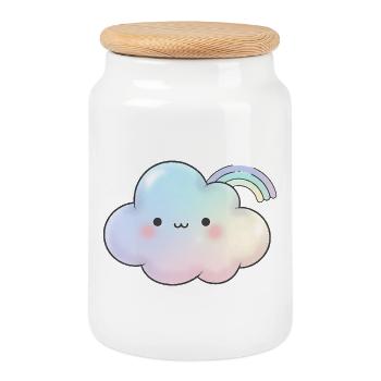 Kawaii Cloud Gift for Girls Kids - Cookie Jar with Wooden Lid - white - Front