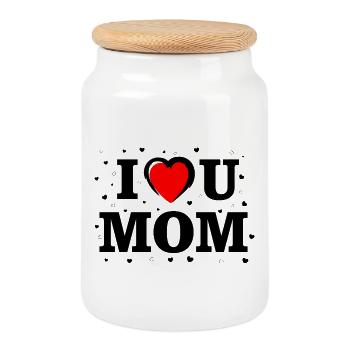 I Love You Mom Shirt – Heart Gift - Cookie Jar with Wooden Lid - white - Front