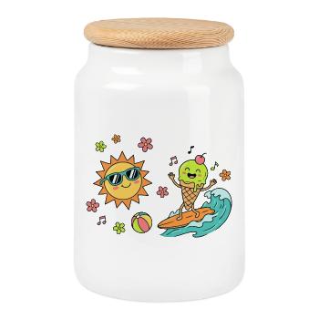 Sonne Surf Kugeleis Badespaß Sommerzeit Hitzefrei - Cookie Jar with Wooden Lid - white - Front