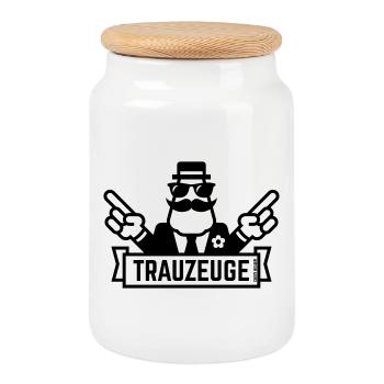 Trauzeuge Handzeichen (Polterabend / JGA / 1C) - Keksdose mit Holzdeckel - Weiß - Vorne