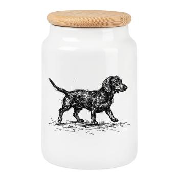 Dackel Sketch – Minimalistisches Hund Design - Keksdose mit Holzdeckel - Weiß - Vorne