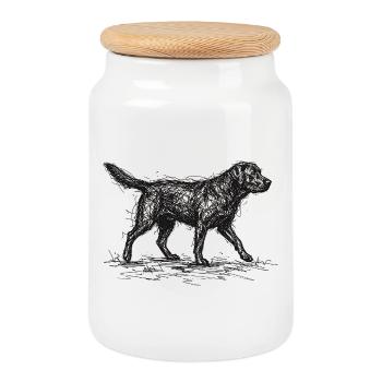 Labrador Sketch – Minimalistisches Hund Design - Keksdose mit Holzdeckel - Weiß - Vorne