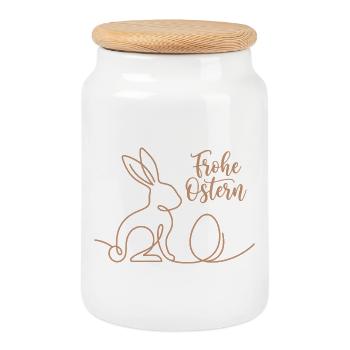 Frohe Ostern, Süßes Häschen Shirt, Hoodie, Schürze - Keksdose mit Holzdeckel - Weiß - Vorne