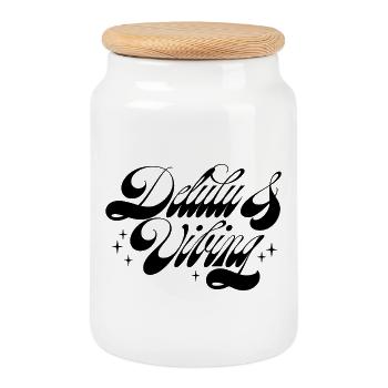 Delulu & Vibing - Boîte à biscuits avec couvercle en bois - blanc - Devant