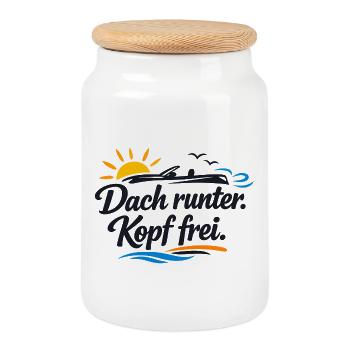 Dach runter Kopf frei Cabrio Spruch lustig  - Keksdose mit Holzdeckel - Weiß - Vorne