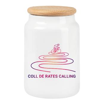 Coll de Rates Calling Cyclist Line Art - Cookie Jar with Wooden Lid - white - Front