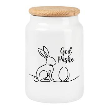 God Påske, Chemise de Pâques en forme de lapin mignon, sac, sweat à capuche - Boîte à biscuits avec couvercle en bois - blanc - Devant
