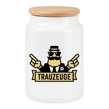Trauzeuge Handzeichen (Polterabend / JGA / 3C) - Keksdose mit Holzdeckel - Weiß - Vorne