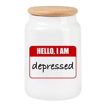 Hallo, ich bin depressiv - Keksdose mit Holzdeckel - Weiß - Vorne