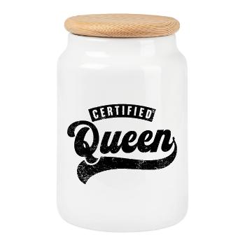 Certified Queen - Cookie Jar with Wooden Lid - white - Front
