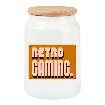 Retro-Gaming-Pixelkunst - Keksdose mit Holzdeckel - Weiß - Vorne
