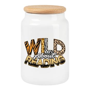 Wild About Reading Books Lover - Cookie Jar with Wooden Lid - white - Front