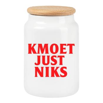 Kmoet just nothing, Antwerpener Dialekt Shirts - Keksdose mit Holzdeckel - Weiß - Vorne