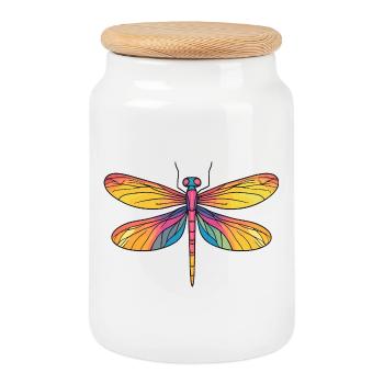 Regenbogen Libellenflügel - Keksdose mit Holzdeckel - Weiß - Vorne