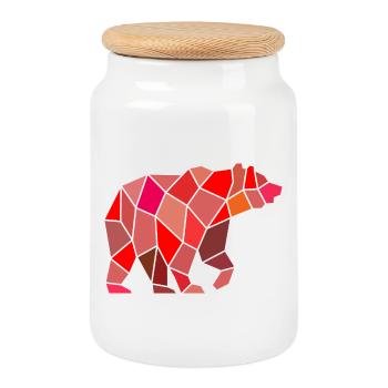 Geometrischer Bär aus Mosaik - Keksdose mit Holzdeckel - Weiß - Vorne