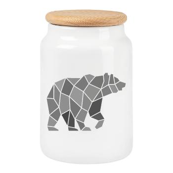 Geometrischer Bär aus Mosaik Fragmenten - Keksdose mit Holzdeckel - Weiß - Vorne