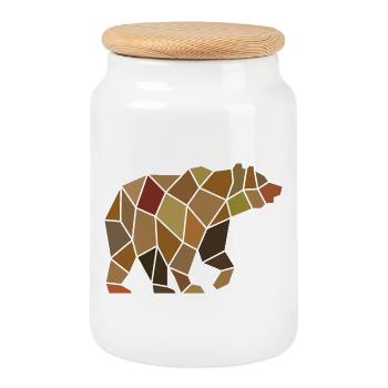 Geometrischer Bär aus Mosaik Polygon - Keksdose mit Holzdeckel - Weiß - Vorne