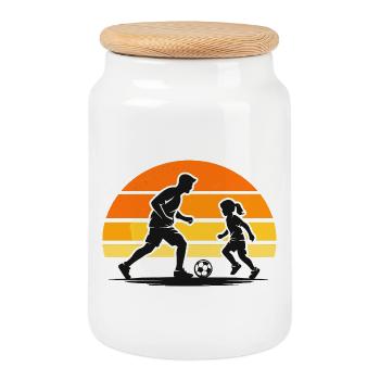 Football with child in retro sunset style - Cookie Jar with Wooden Lid - white - Front
