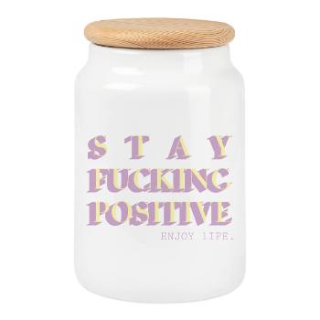 Reste positif, déclaration de faute de frappe - Boîte à biscuits avec couvercle en bois - blanc - Devant