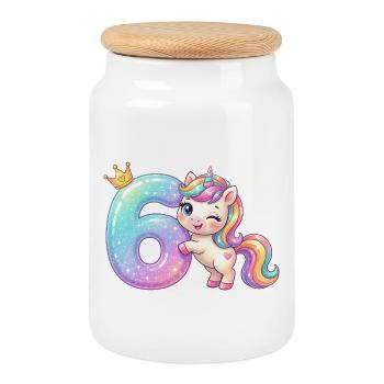 I'm 6 Kawaii Unicorn Girl Birthday - Cookie Jar with Wooden Lid - white - Front