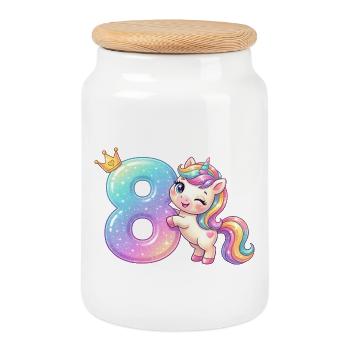 I'm 8 Kawaii Unicorn Girl Birthday - Cookie Jar with Wooden Lid - white - Front