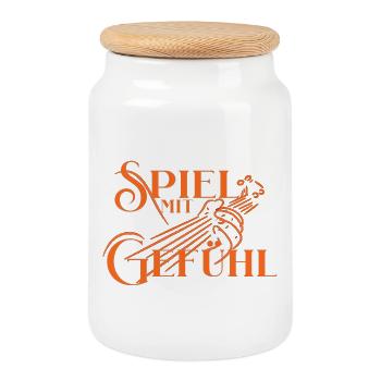 Spiel mit Gefühl - Gitarre Motto für Gitarristen - Keksdose mit Holzdeckel - Weiß - Vorne