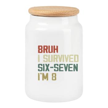 8th Birthday Design – Finally Eight Years Old - Cookie Jar with Wooden Lid - white - Front