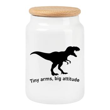 small hands big ego big dinosaur t-rex - Cookie Jar with Wooden Lid - white - Front