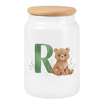 Tenez bon avec l’illustration de la lettre R - Boîte à biscuits avec couvercle en bois - blanc - Devant