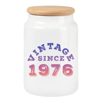 Vintage 1976 - Keksdose mit Holzdeckel - Weiß - Vorne
