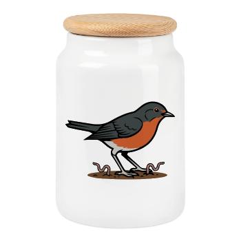 Wilde Naturgarten-Rotkehlchen-Illustration - Keksdose mit Holzdeckel - Weiß - Vorne