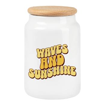 Waves And Sunshine - Cookie Jar with Wooden Lid - white - Front