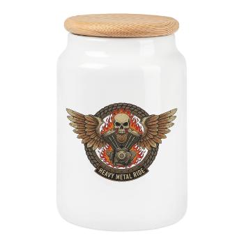 Moto Biker V-Twin Moteur Skull Skull Rocker - Boîte à biscuits avec couvercle en bois - blanc - Devant