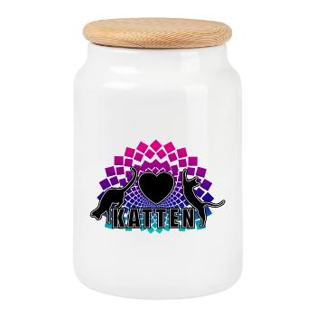 Cat Heart Rainbow Mandala - Cookie Jar with Wooden Lid - white - Front