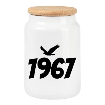 Graphique vintage d’aigle vintage 1967 - Boîte à biscuits avec couvercle en bois - blanc - Devant