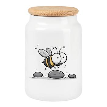 Petite abeille sur des pierres - Boîte à biscuits avec couvercle en bois - blanc - Devant
