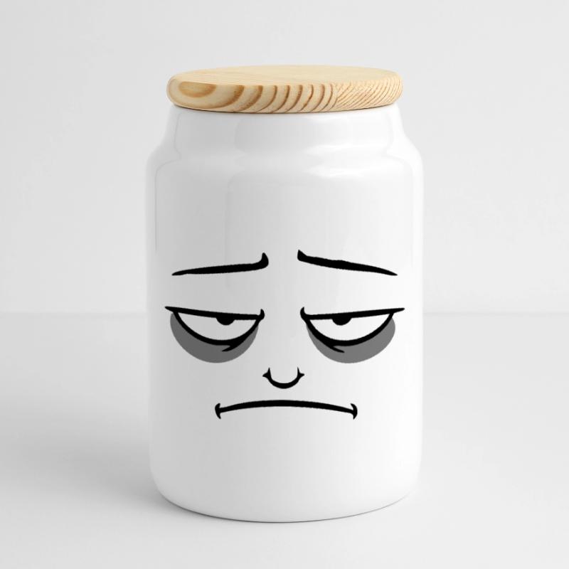 Grumpy sad disappointed face funny Cookie Jar with Wooden Lid