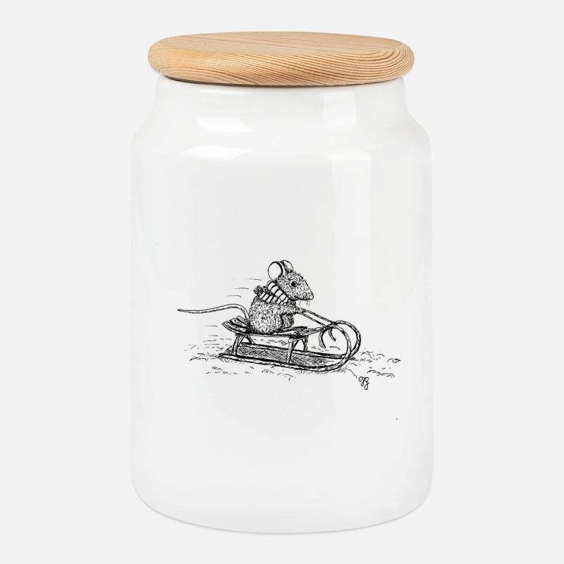 Sleigh - Cookie Jar with Wooden Lid - white