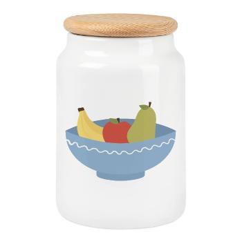 Fruit Bowl Still Life Illustration - Cookie Jar with Wooden Lid - white - Front