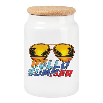 Hello Summer Sonnenbrillen Vibes - Keksdose mit Holzdeckel - Weiß - Vorne