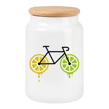 bike lemon - Cookie Jar with Wooden Lid - white - Front