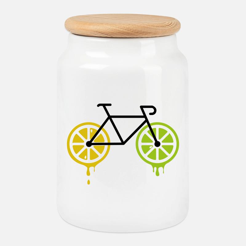 bike lemon - Cookie Jar with Wooden Lid - white