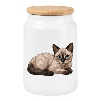 Findus Chat Géométrique aux Yeux Bleus - Boîte à biscuits avec couvercle en bois - blanc - Devant