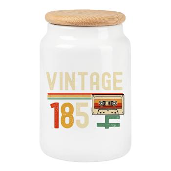 Vintage 85 Cassette Neon Stripes - Cookie Jar with Wooden Lid - white - Front