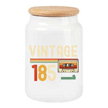 Vintage 85 Kassette Retro - Keksdose mit Holzdeckel - Weiß - Vorne