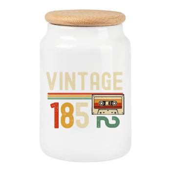 Vintage 85 Kassette Retro - Keksdose mit Holzdeckel - Weiß - Vorne