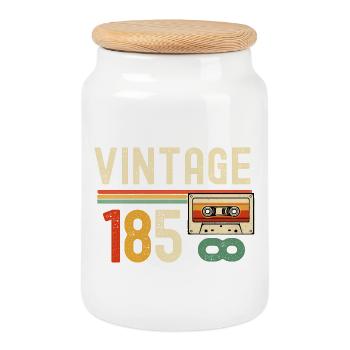 Vintage 85 Cassette Retro - Cookie Jar with Wooden Lid - white - Front