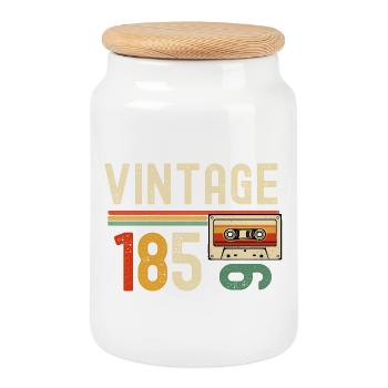 Vintage 185 Kassette Retro - Keksdose mit Holzdeckel - Weiß - Vorne