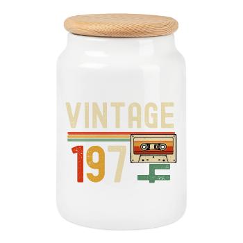 VINTAGE Kassetten der 1970er Jahre - Keksdose mit Holzdeckel - Weiß - Vorne